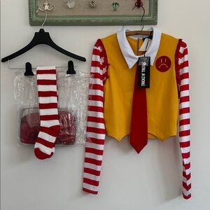 Dolls Kill Not So Happy Meal Red and Yellow Striped Crop Top Set XL costume
